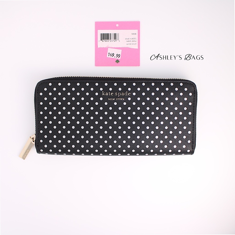 Kate Spade Spencer Metallic Glitter Sparkle Polka Dot Large Continental Wallet